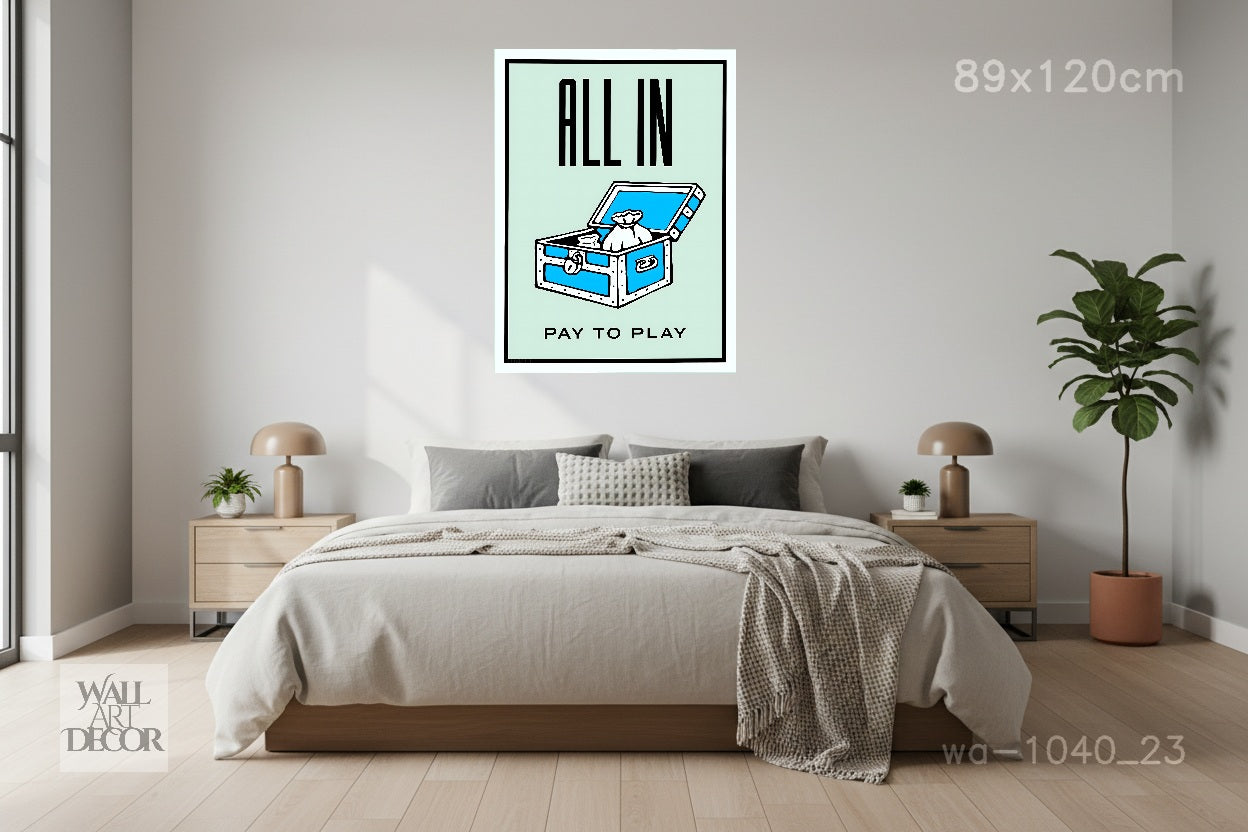 الكل في: فن تحفيزي للعبة مونوبولي "ادفع لتلعب" - لوحة جدارية حديثة بدون إطار