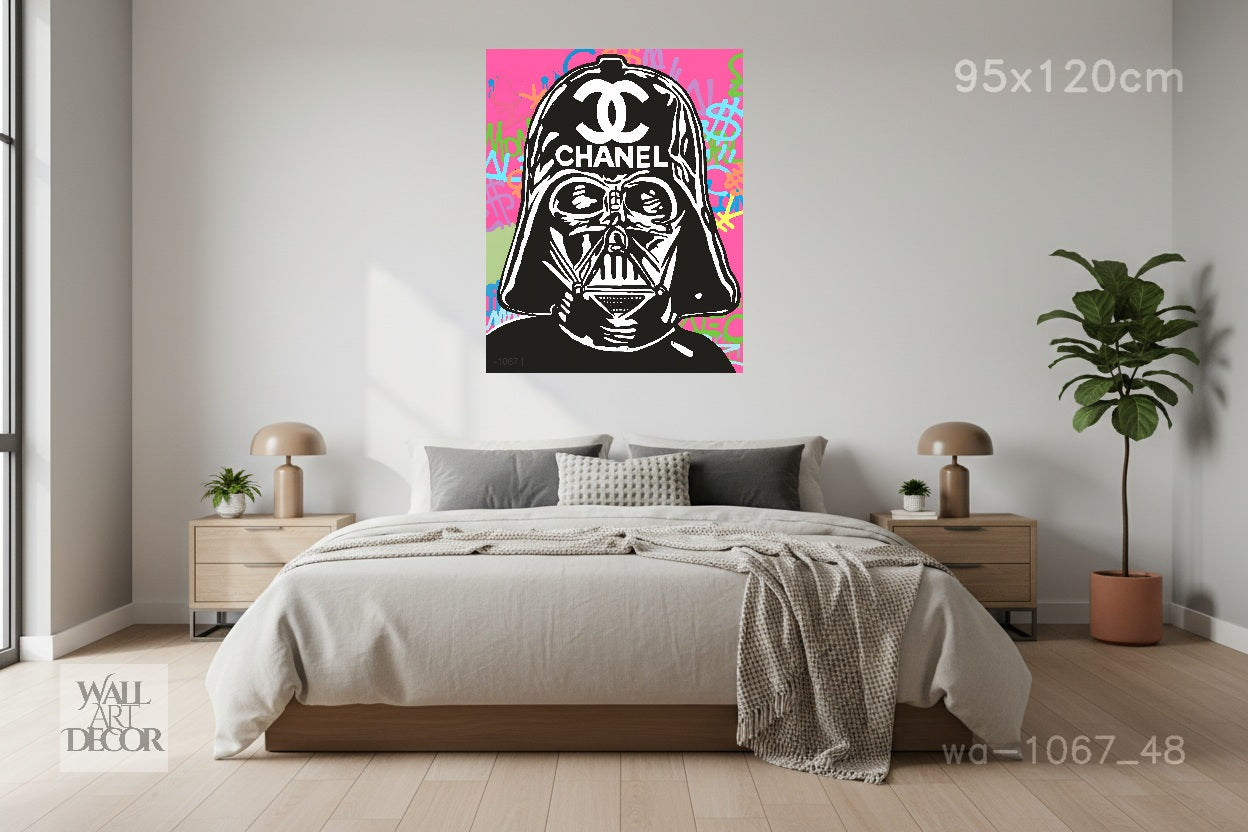 أناقة الجانب المظلم: دارث فيدر شانيل بوب آرت – لوحة جدارية حديثة بدون إطار