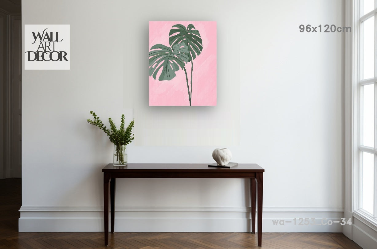 لوحة جدارية عصرية بدون إطار: أوراق مونستيرا بنقشة الخدود الاستوائية