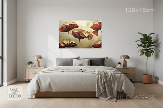 الحصاد الذهبي: زهور الخشخاش القرمزية المجردة - لوحة جدارية عصرية بدون إطار