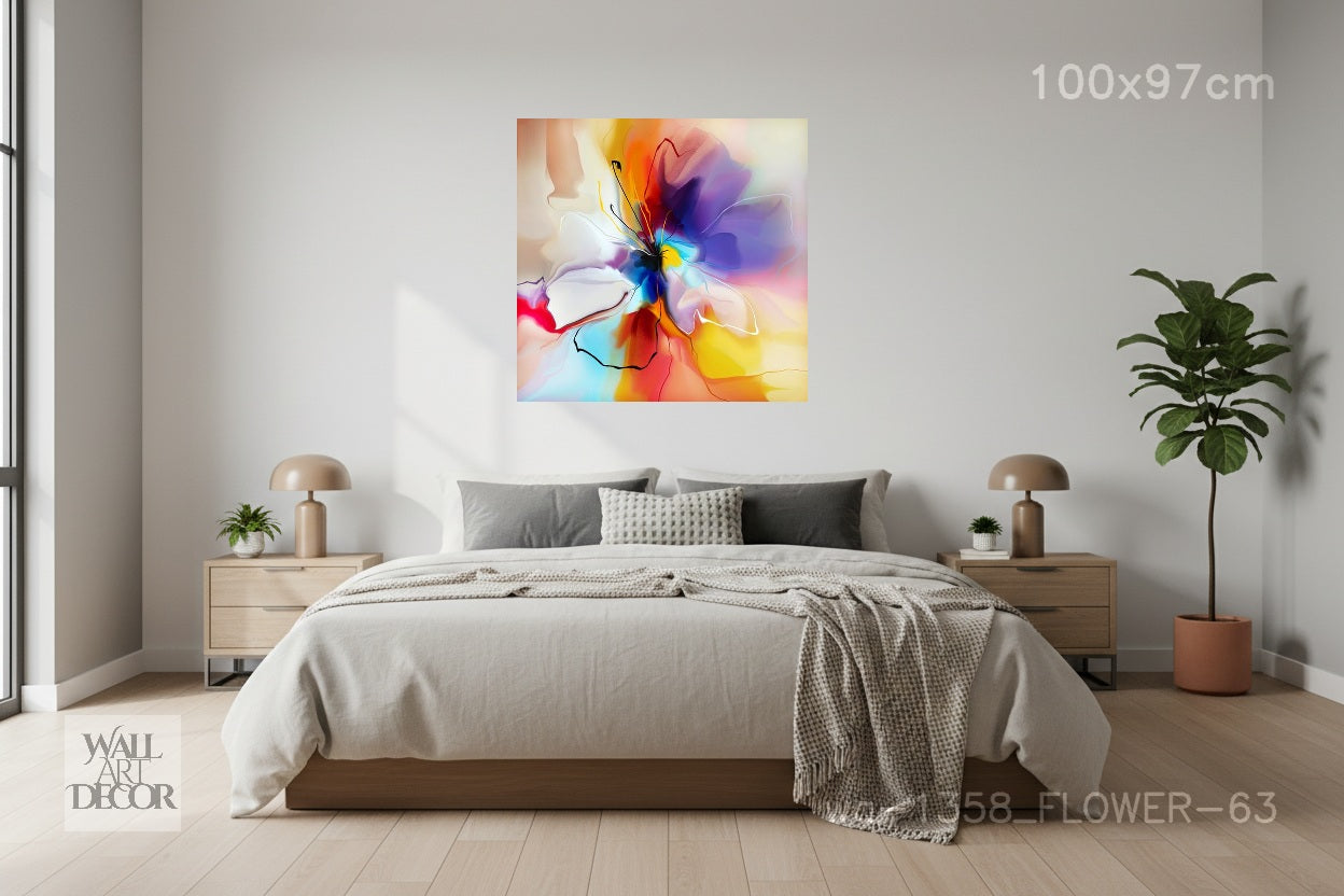 زهرة بريزماتيك: لوحة جدارية تجريدية نابضة بالحياة - لوحة جدارية عصرية بدون إطار