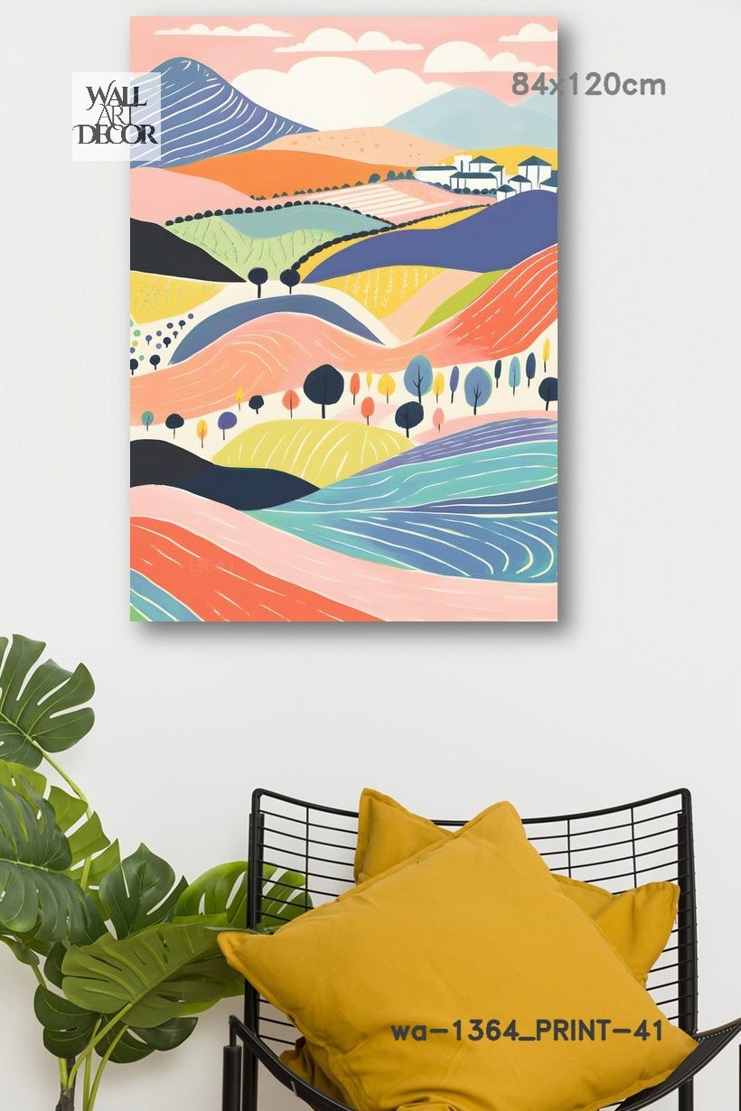 آفاق الباستيل: تلال متدحرجة ساحرة – لوحات جدارية حديثة بدون إطار