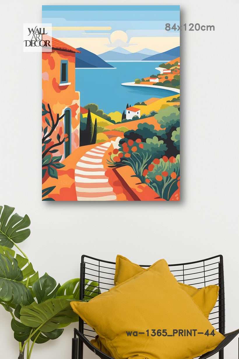 ملاذ أزور: درب البحر الأبيض المتوسط المشمس - لوحة جدارية عصرية بدون إطار