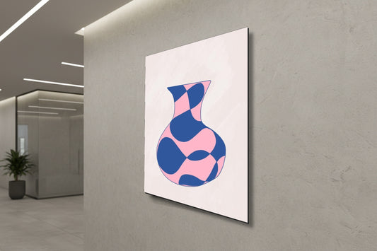 فن جداري معاصر يوناني: مزهرية تجريدية باللونين الوردي والأزرق - فن جداري حديث بدون إطار