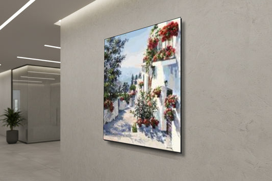 صفاء أزرق: درب البحر الأبيض المتوسط المشمس - لوحة جدارية عصرية بدون إطار