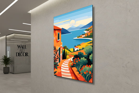 ملاذ أزور: درب البحر الأبيض المتوسط المشمس - لوحة جدارية عصرية بدون إطار