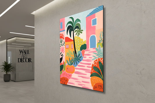 زقاق أزور: نعيم البحر الأبيض المتوسط الوردي - لوحة جدارية عصرية بدون إطار