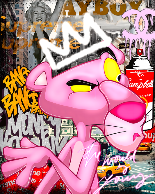 تاج الشوارع: فن الجرافيتي الحضري النمر الوردي – فن جداري حديث بدون إطار