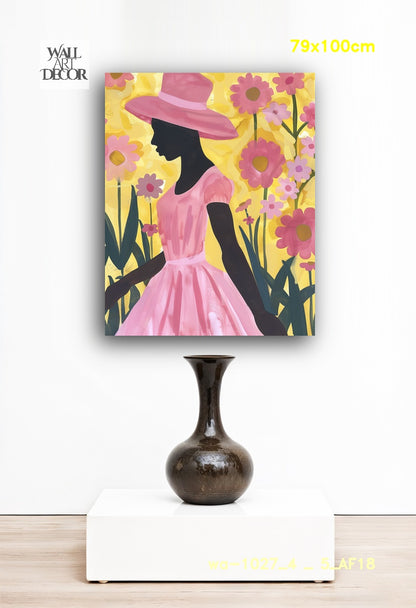 أحمر الخدود الاستوائي: صورة ظلية لحديقة الزهور – لوحة جدارية عصرية بدون إطار