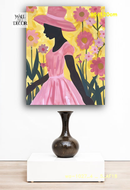 أحمر الخدود الاستوائي: صورة ظلية لحديقة الزهور – لوحة جدارية عصرية بدون إطار