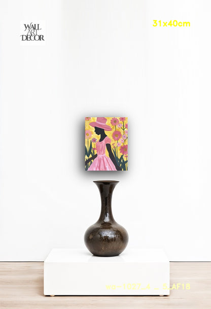 أحمر الخدود الاستوائي: صورة ظلية لحديقة الزهور – لوحة جدارية عصرية بدون إطار