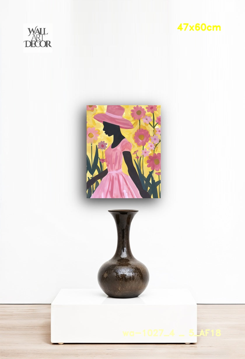 أحمر الخدود الاستوائي: صورة ظلية لحديقة الزهور – لوحة جدارية عصرية بدون إطار