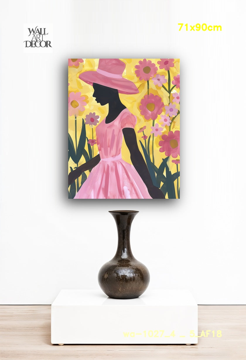 أحمر الخدود الاستوائي: صورة ظلية لحديقة الزهور – لوحة جدارية عصرية بدون إطار