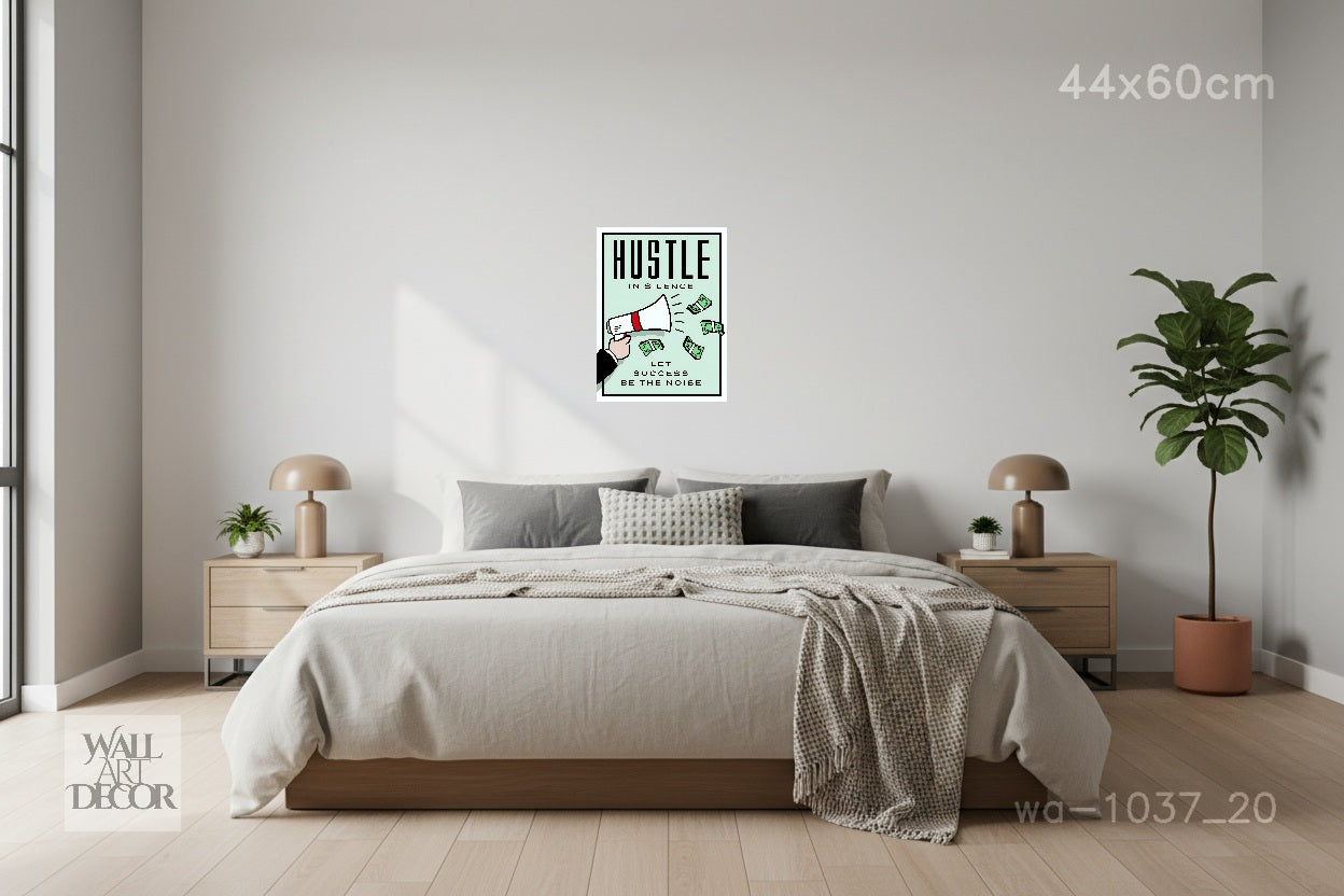 العمل الجاد في صمت: فن تحفيزي مستوحى من لعبة مونوبولي - لوحة جدارية حديثة بدون إطار