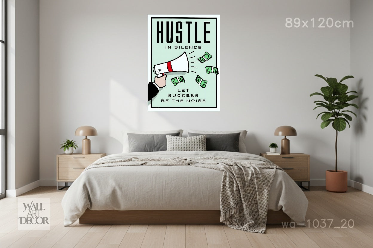 العمل الجاد في صمت: فن تحفيزي مستوحى من لعبة مونوبولي - لوحة جدارية حديثة بدون إطار