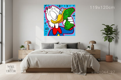 الثروة والذكاء: فن البوب ​​النقدي لشخصية سكروج ماكداك - لوحة جدارية حديثة بدون إطار