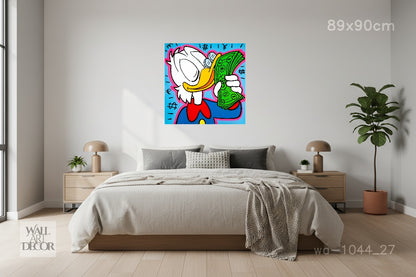 الثروة والذكاء: فن البوب ​​النقدي لشخصية سكروج ماكداك - لوحة جدارية حديثة بدون إطار