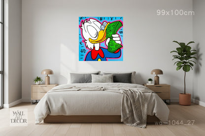 الثروة والذكاء: فن البوب ​​النقدي لشخصية سكروج ماكداك - لوحة جدارية حديثة بدون إطار