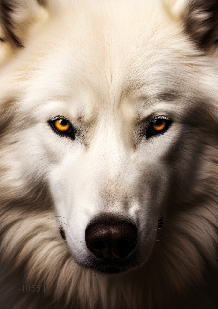 روح الشتاء: صورة ذئب أبيض قطبي - لوحة جدارية حديثة بدون إطار