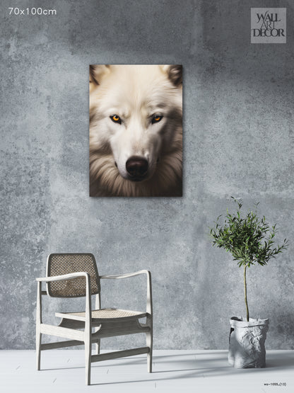 روح الشتاء: صورة ذئب أبيض قطبي - لوحة جدارية حديثة بدون إطار