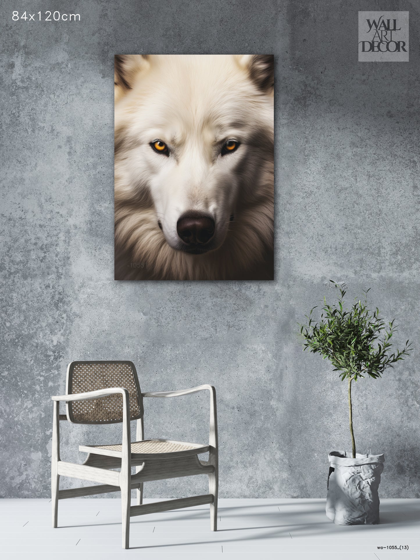 روح الشتاء: صورة ذئب أبيض قطبي - لوحة جدارية حديثة بدون إطار