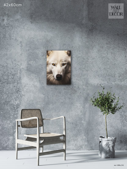 روح الشتاء: صورة ذئب أبيض قطبي - لوحة جدارية حديثة بدون إطار