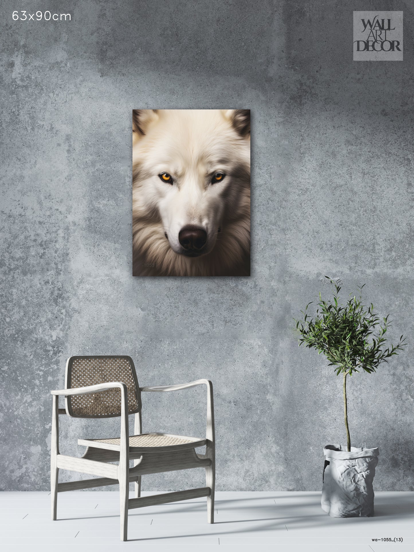 روح الشتاء: صورة ذئب أبيض قطبي - لوحة جدارية حديثة بدون إطار