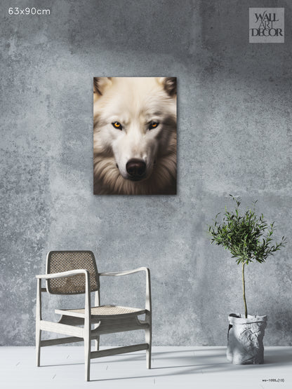 روح الشتاء: صورة ذئب أبيض قطبي - لوحة جدارية حديثة بدون إطار