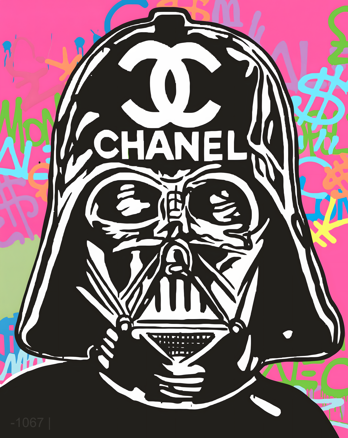 أناقة الجانب المظلم: دارث فيدر شانيل بوب آرت – لوحة جدارية حديثة بدون إطار