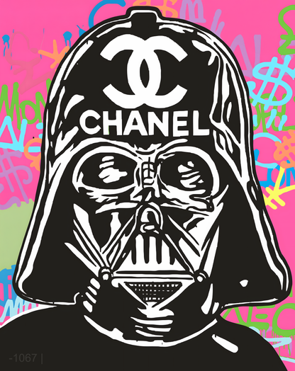 أناقة الجانب المظلم: دارث فيدر شانيل بوب آرت – لوحة جدارية حديثة بدون إطار