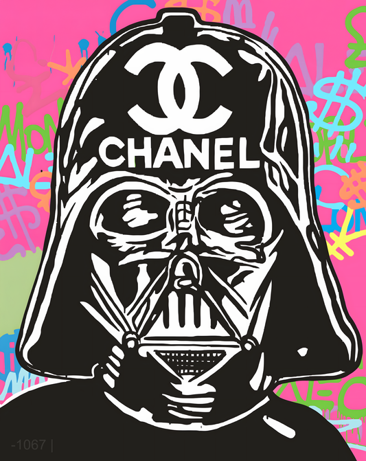 أناقة الجانب المظلم: دارث فيدر شانيل بوب آرت – لوحة جدارية حديثة بدون إطار