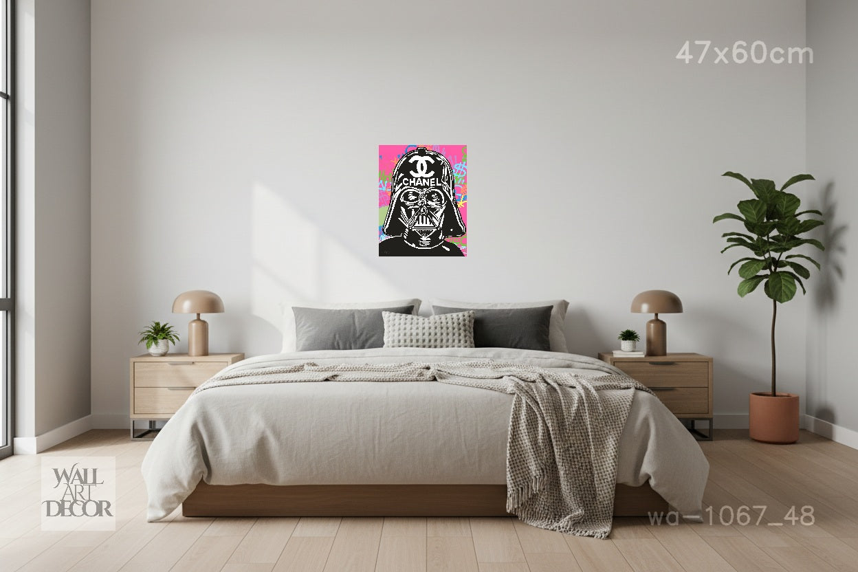 أناقة الجانب المظلم: دارث فيدر شانيل بوب آرت – لوحة جدارية حديثة بدون إطار