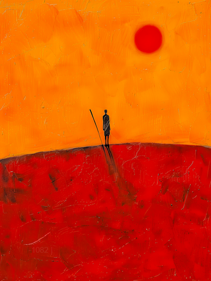 الأفق القرمزي: الحارس الصامت – لوحة جدارية عصرية بدون إطار