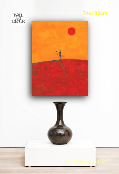 الأفق القرمزي: الحارس الصامت – لوحة جدارية عصرية بدون إطار