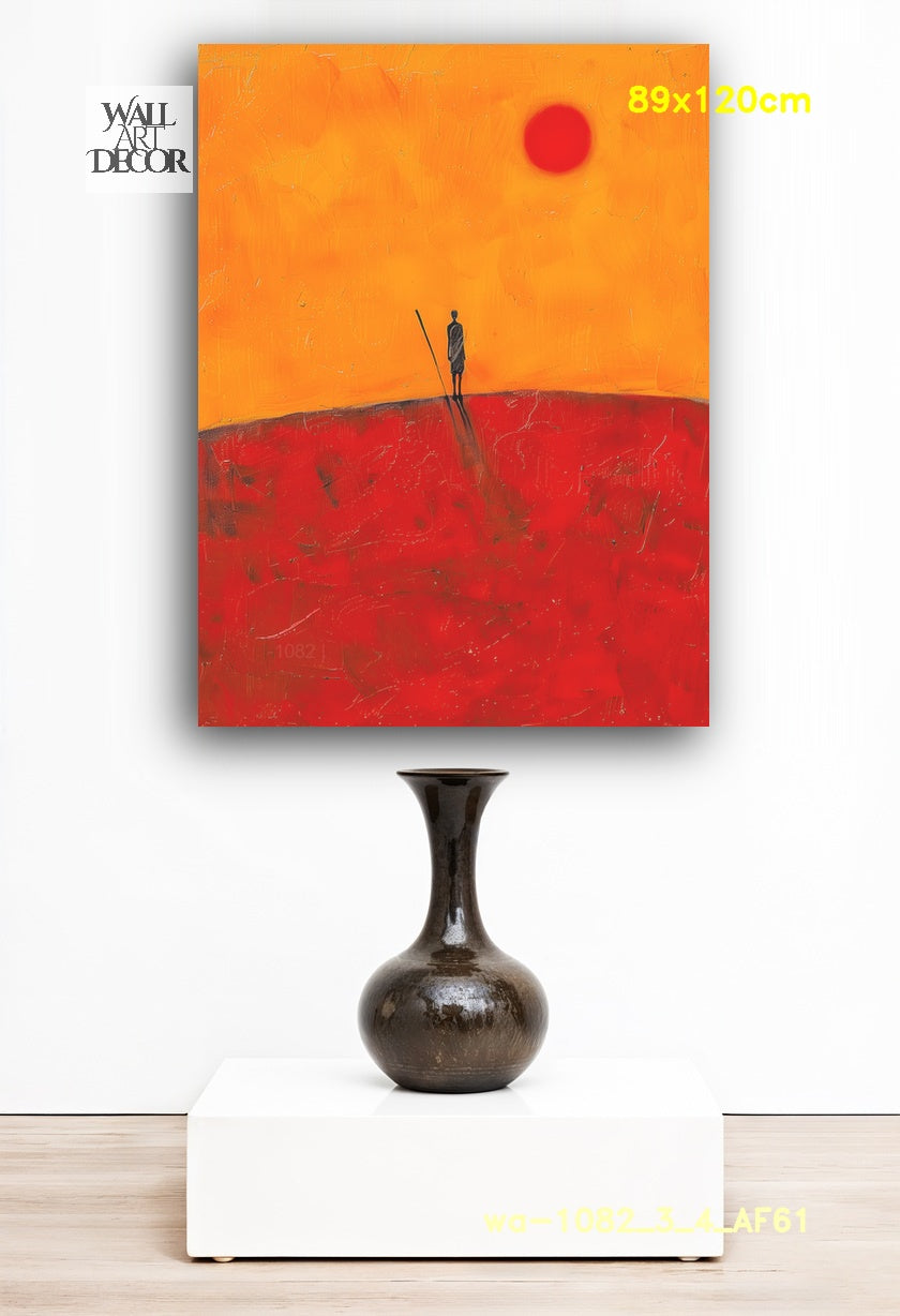 الأفق القرمزي: الحارس الصامت – لوحة جدارية عصرية بدون إطار