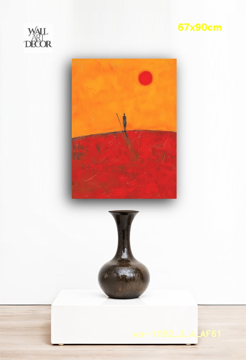 الأفق القرمزي: الحارس الصامت – لوحة جدارية عصرية بدون إطار