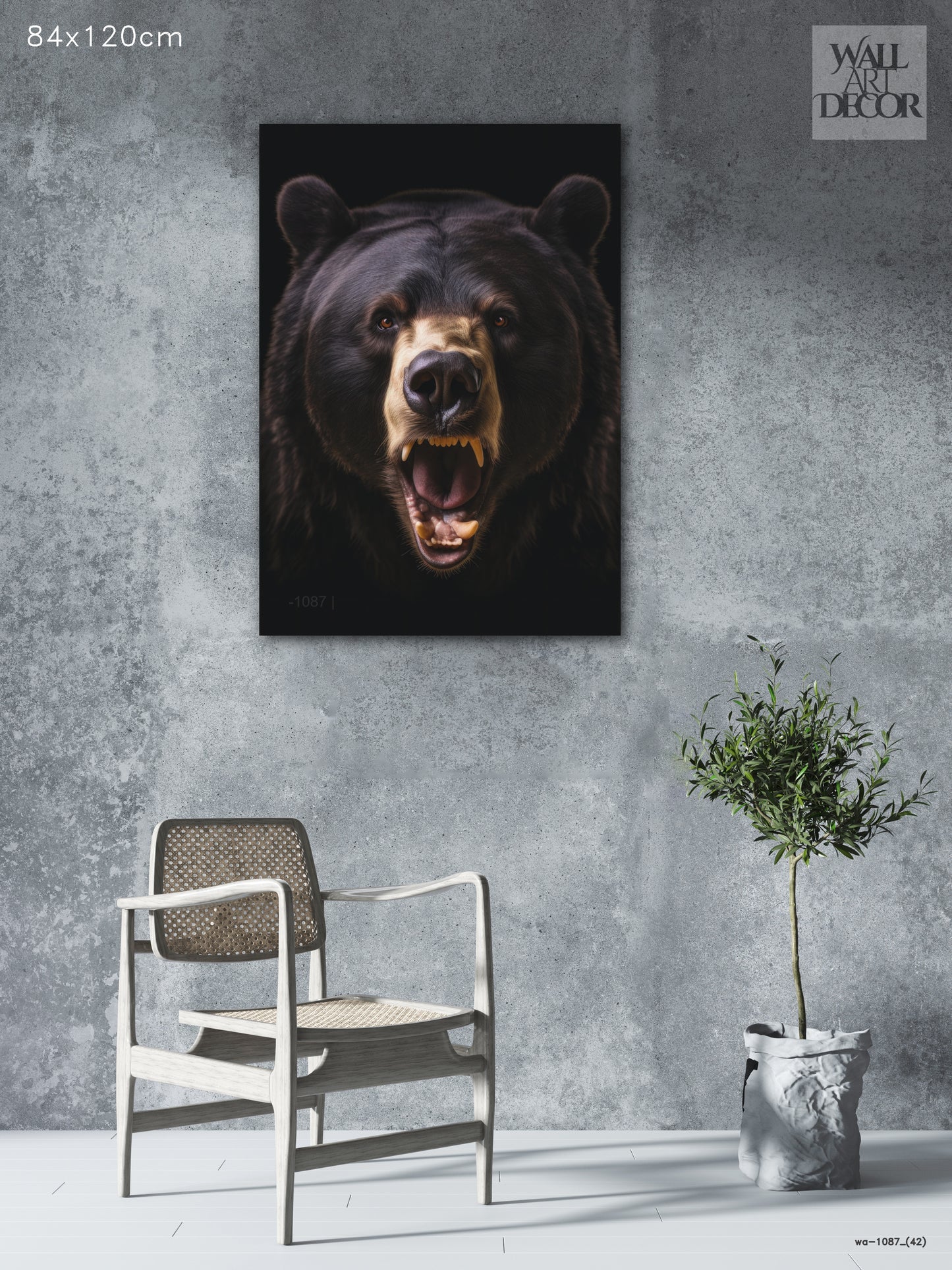 زئير بدائي: دب رمادي مهيب – لوحة جدارية عصرية بدون إطار