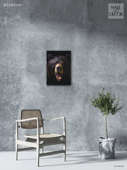 زئير بدائي: دب رمادي مهيب – لوحة جدارية عصرية بدون إطار