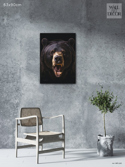 زئير بدائي: دب رمادي مهيب – لوحة جدارية عصرية بدون إطار