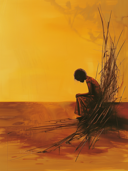 العزلة الذهبية: الأرض الهادئة – لوحة جدارية حديثة بدون إطار