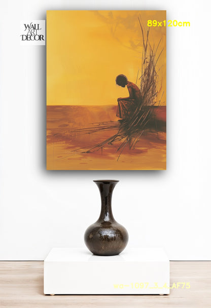 العزلة الذهبية: الأرض الهادئة – لوحة جدارية حديثة بدون إطار