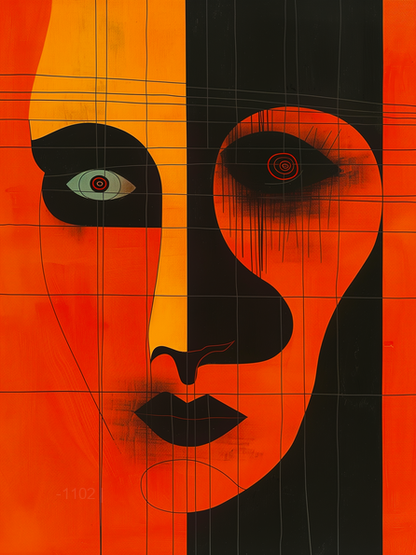 صدى الأوبسيديان: وجه تجريدي حديث – لوحة جدارية بدون إطار