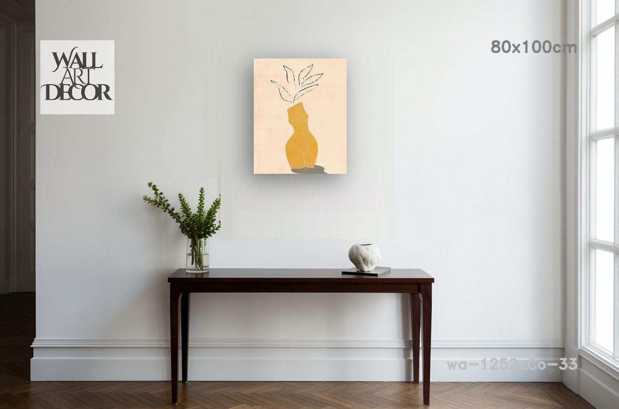إلهة ذهبية: مزهرية أنثوية مجردة – لوحة جدارية عصرية بدون إطار
