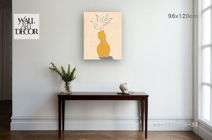 إلهة ذهبية: مزهرية أنثوية مجردة – لوحة جدارية عصرية بدون إطار