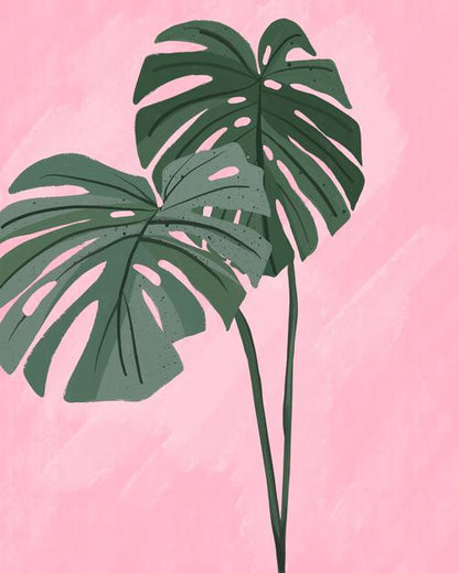 لوحة جدارية عصرية بدون إطار: أوراق مونستيرا بنقشة الخدود الاستوائية