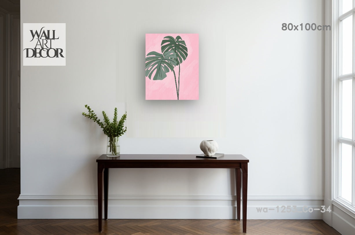 لوحة جدارية عصرية بدون إطار: أوراق مونستيرا بنقشة الخدود الاستوائية