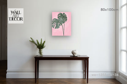 لوحة جدارية عصرية بدون إطار: أوراق مونستيرا بنقشة الخدود الاستوائية