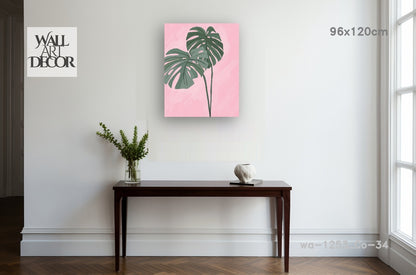 لوحة جدارية عصرية بدون إطار: أوراق مونستيرا بنقشة الخدود الاستوائية