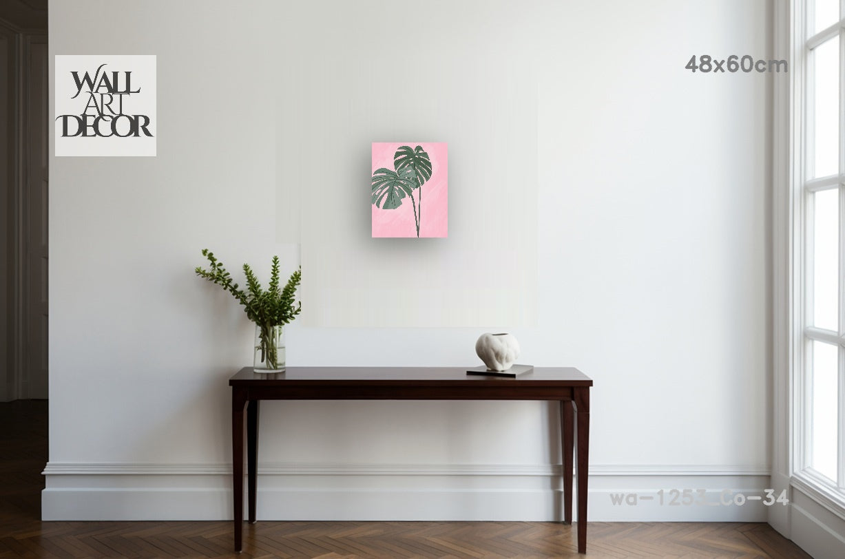 لوحة جدارية عصرية بدون إطار: أوراق مونستيرا بنقشة الخدود الاستوائية