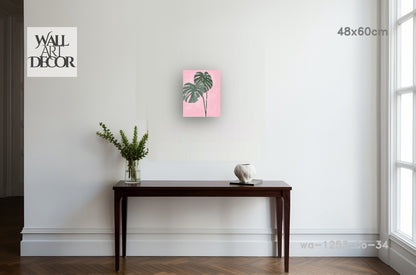 لوحة جدارية عصرية بدون إطار: أوراق مونستيرا بنقشة الخدود الاستوائية